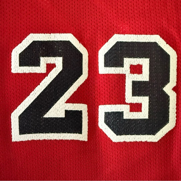Champion Michael Jordan Chicago Bulls #23 Red Cursive Throwback Jersey Gold Logo - Picture 6 of 9